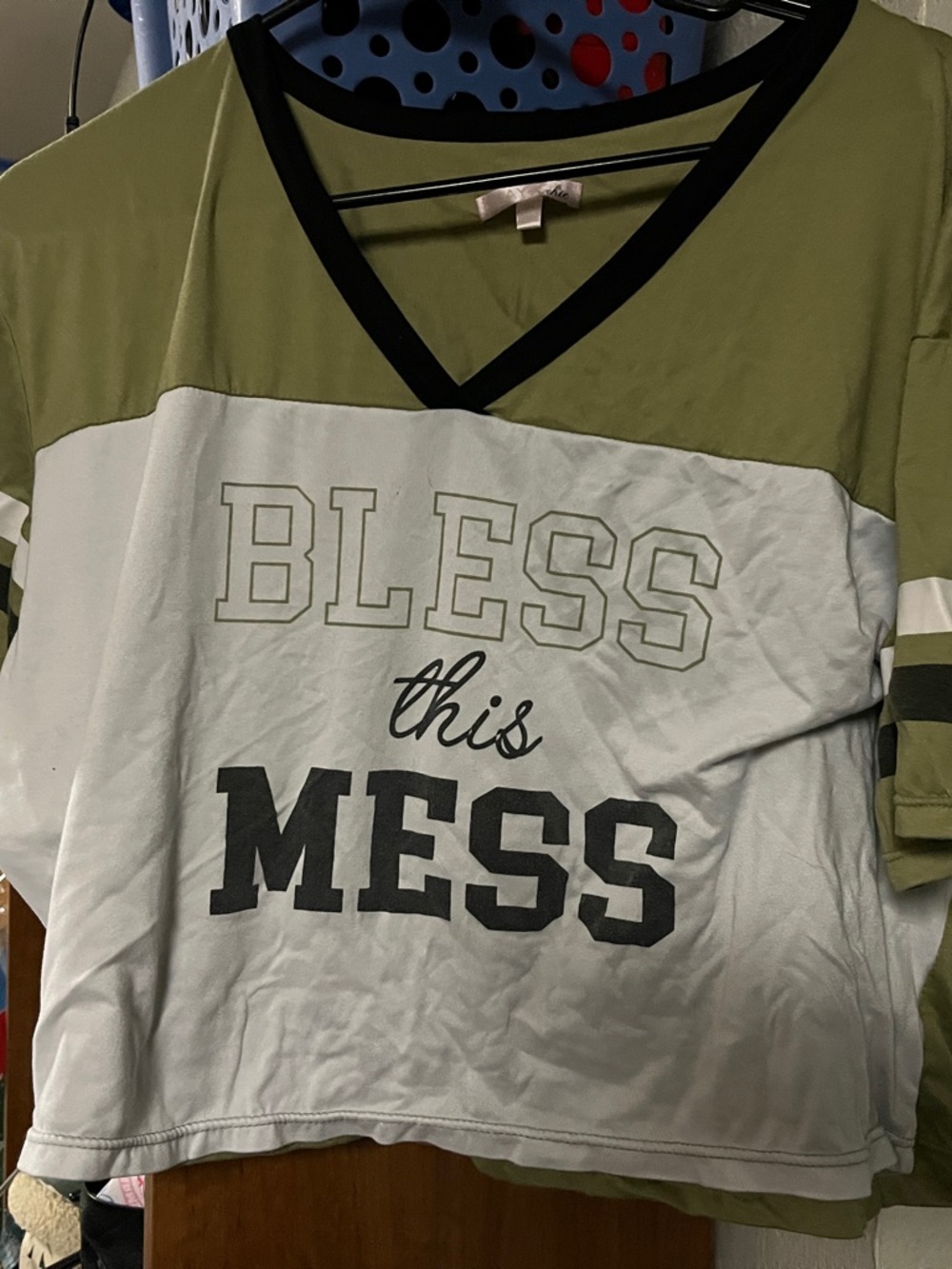 Women’s Olive & White 'Bless This Mess' V-Neck Pajama Top